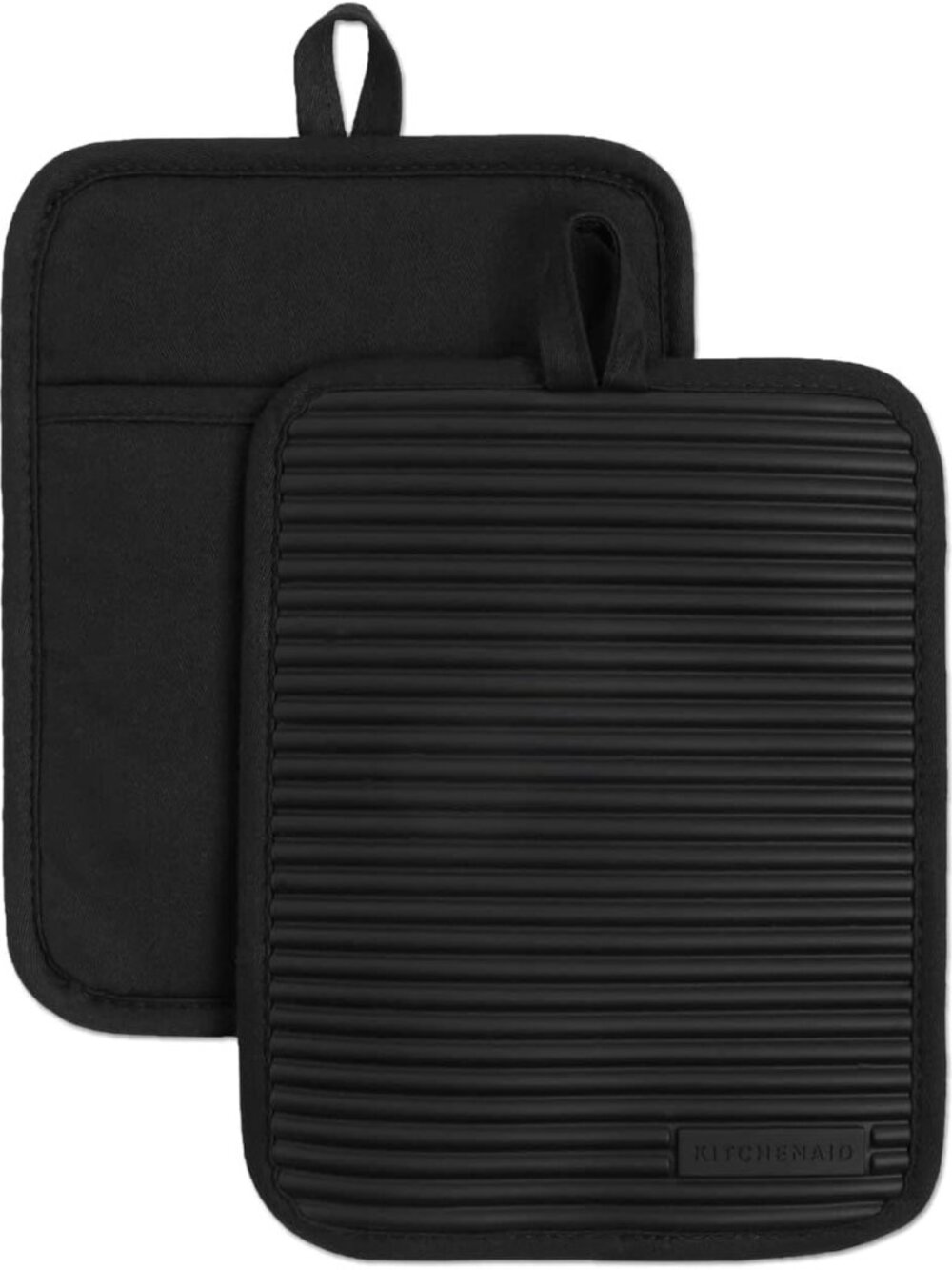 Ribbed Soft Silicone Pot Holder 2-Pack Set, Matte Black, 7"x9"